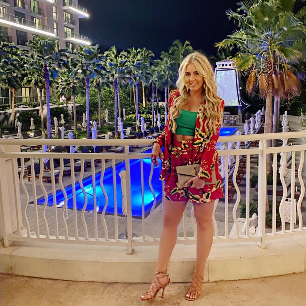 ZARA Red Floral Co-Ord Blazer & Short Set